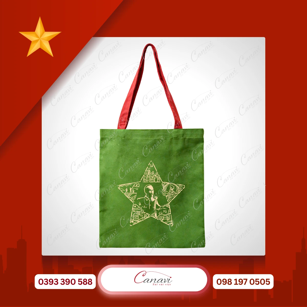 Túi Tote Vải Bố Canvas TVBC14 - Ngôi sao vàng Quốc khánh 2/9