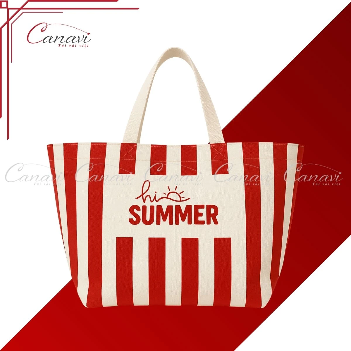 Túi Tote Vải Bố Canvas TTVBC14 Hello Summer 2025 màu đỏ