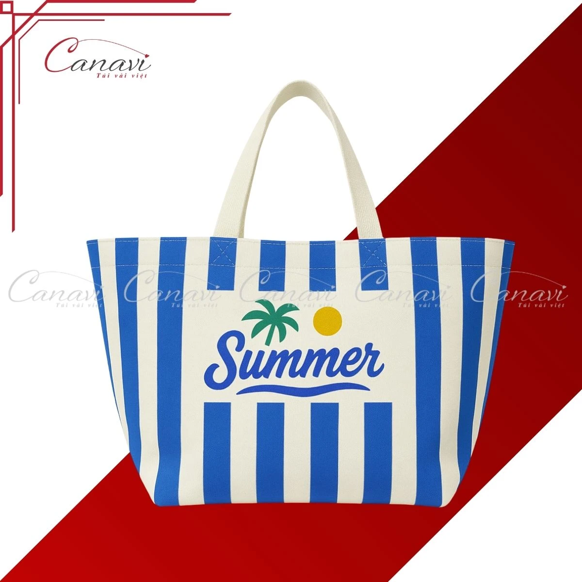 Túi Tote Vải Bố Canvas TTVBC12 Hello Summer 2025 màu xanh dương