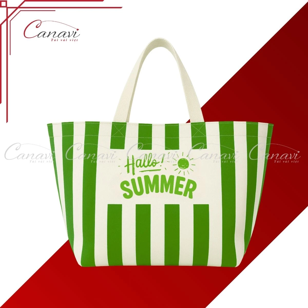 Túi Tote Vải Bố Canvas TTVBC13 Hello Summer 2025 màu xanh lá