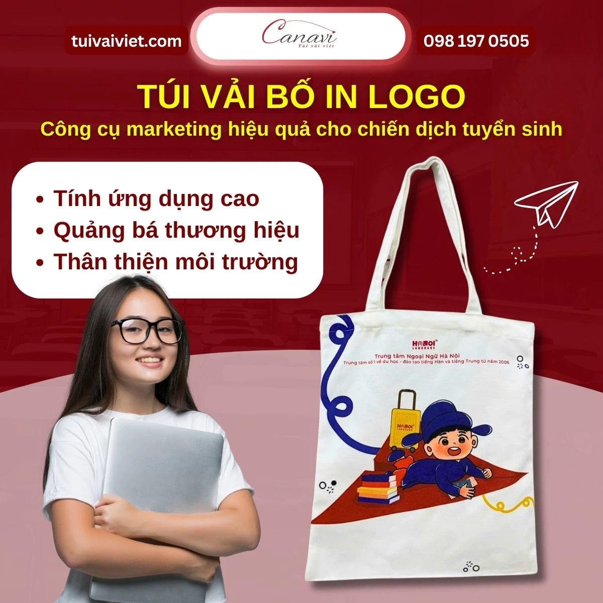 Túi vải bố in logo: Công cụ marketing hiệu quả cho chiến dịch tuyển sinh