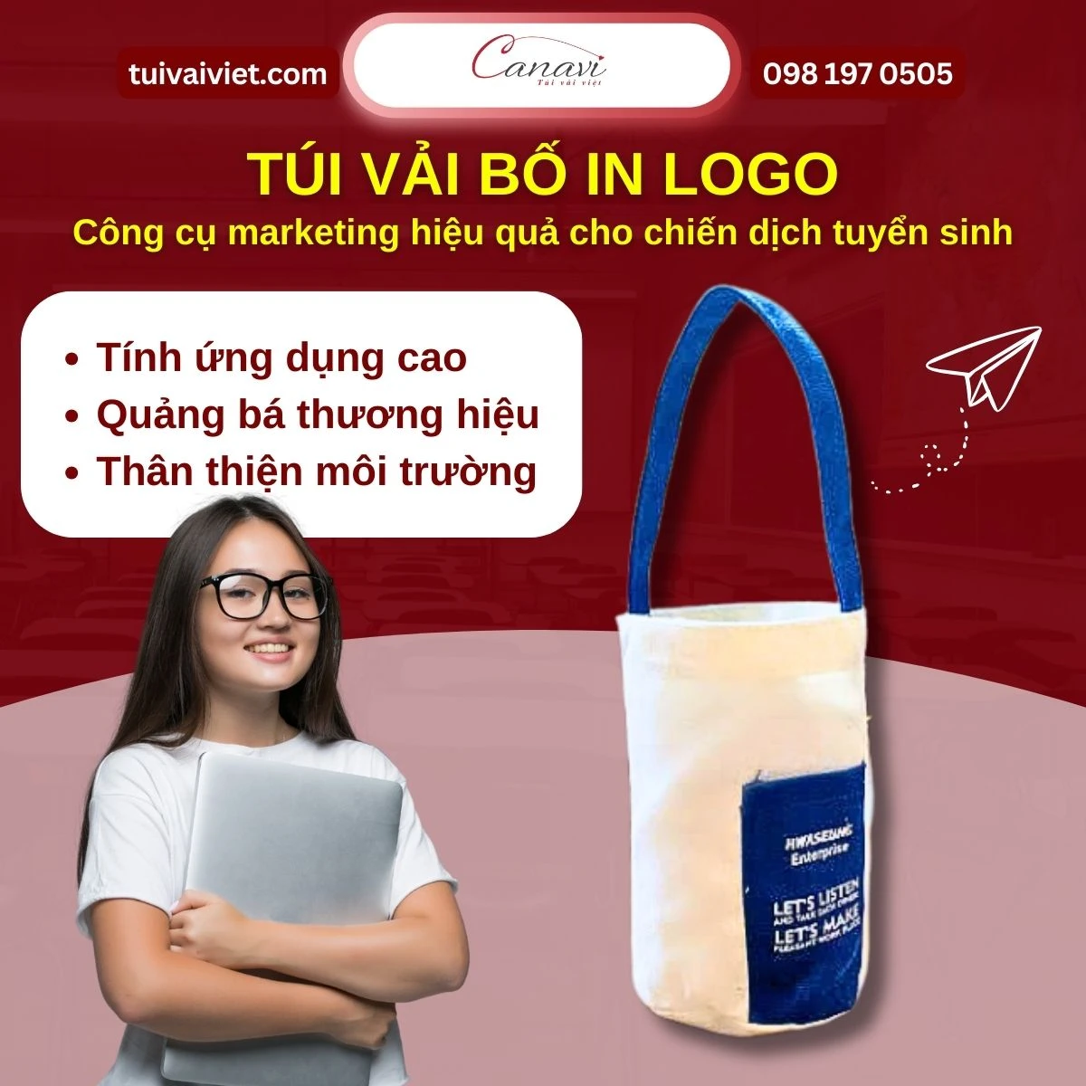 Túi đựng bình nước cho trung tâm tuyển sinh