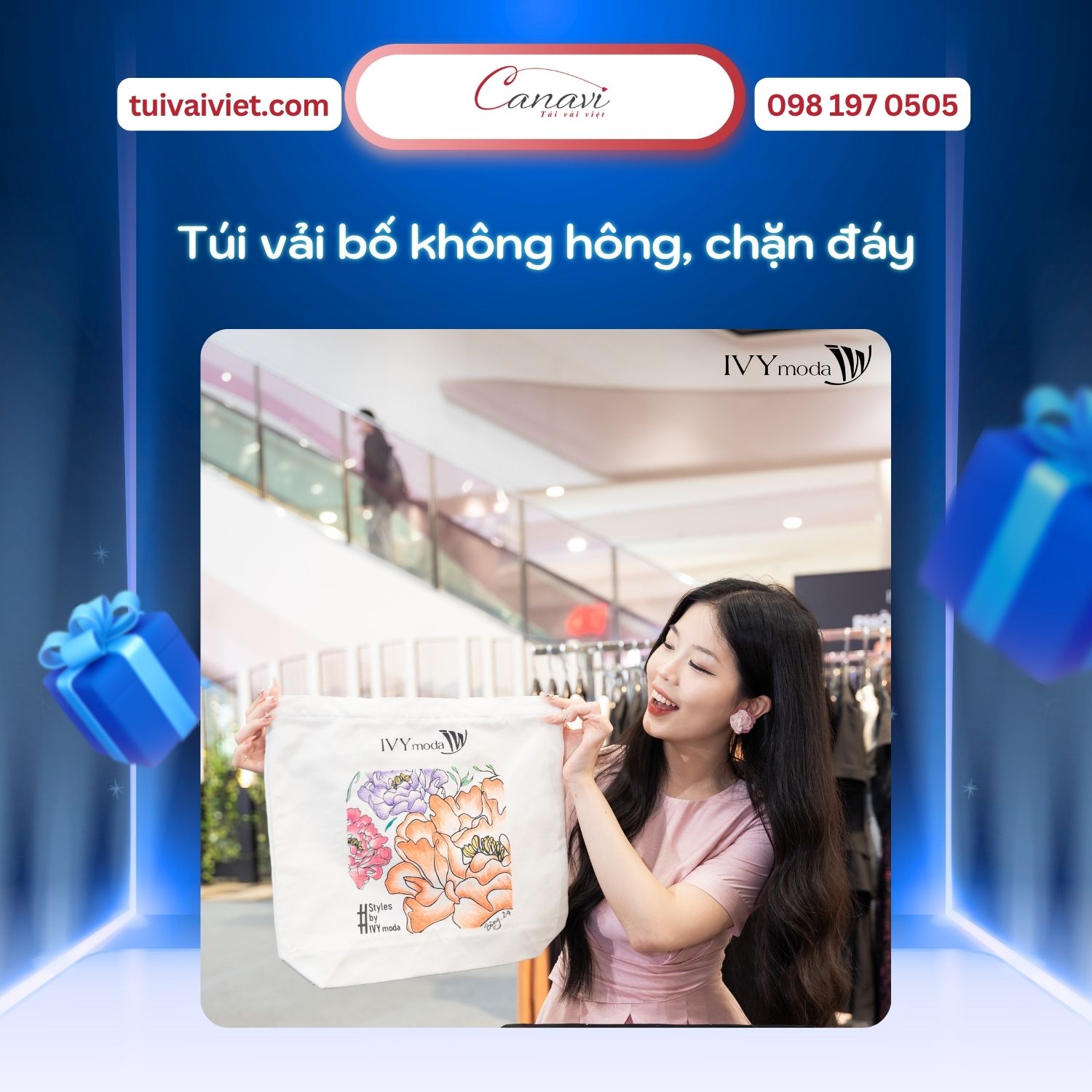 Túi vải bố không hông, chặn đáy