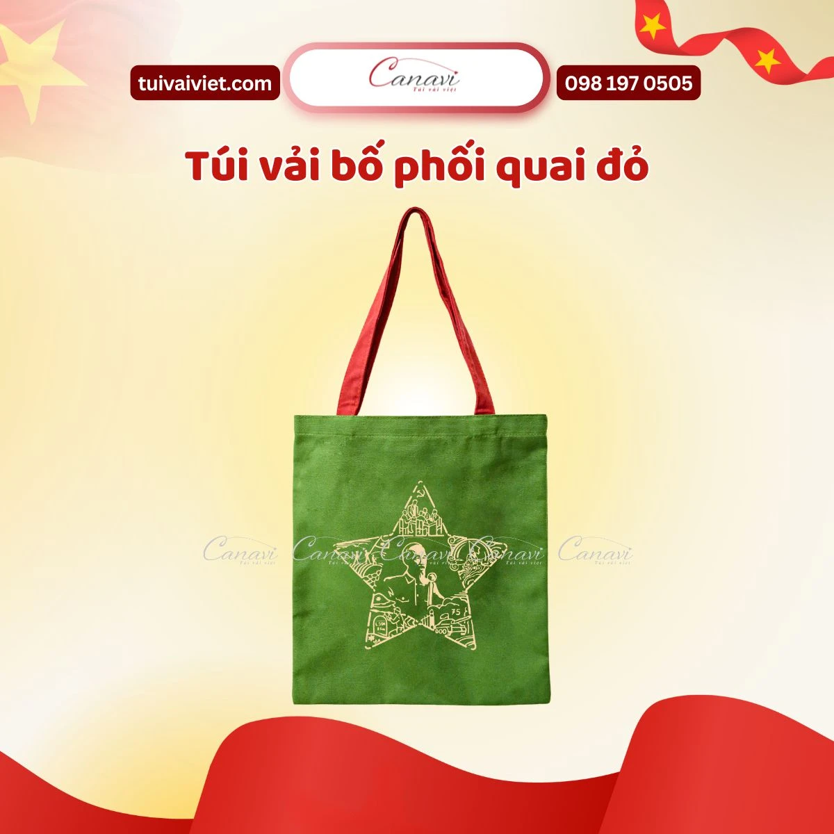 Túi vải bố phối quai đỏ
