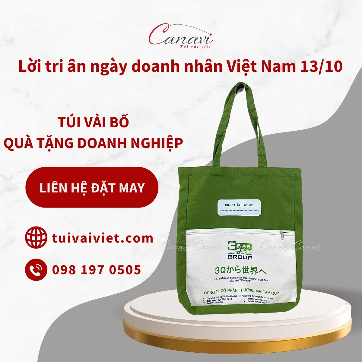 Túi vải bố quà tặng doanh nghiệp - Lời tri ân ngày Doanh nhân Việt Nam 13/10