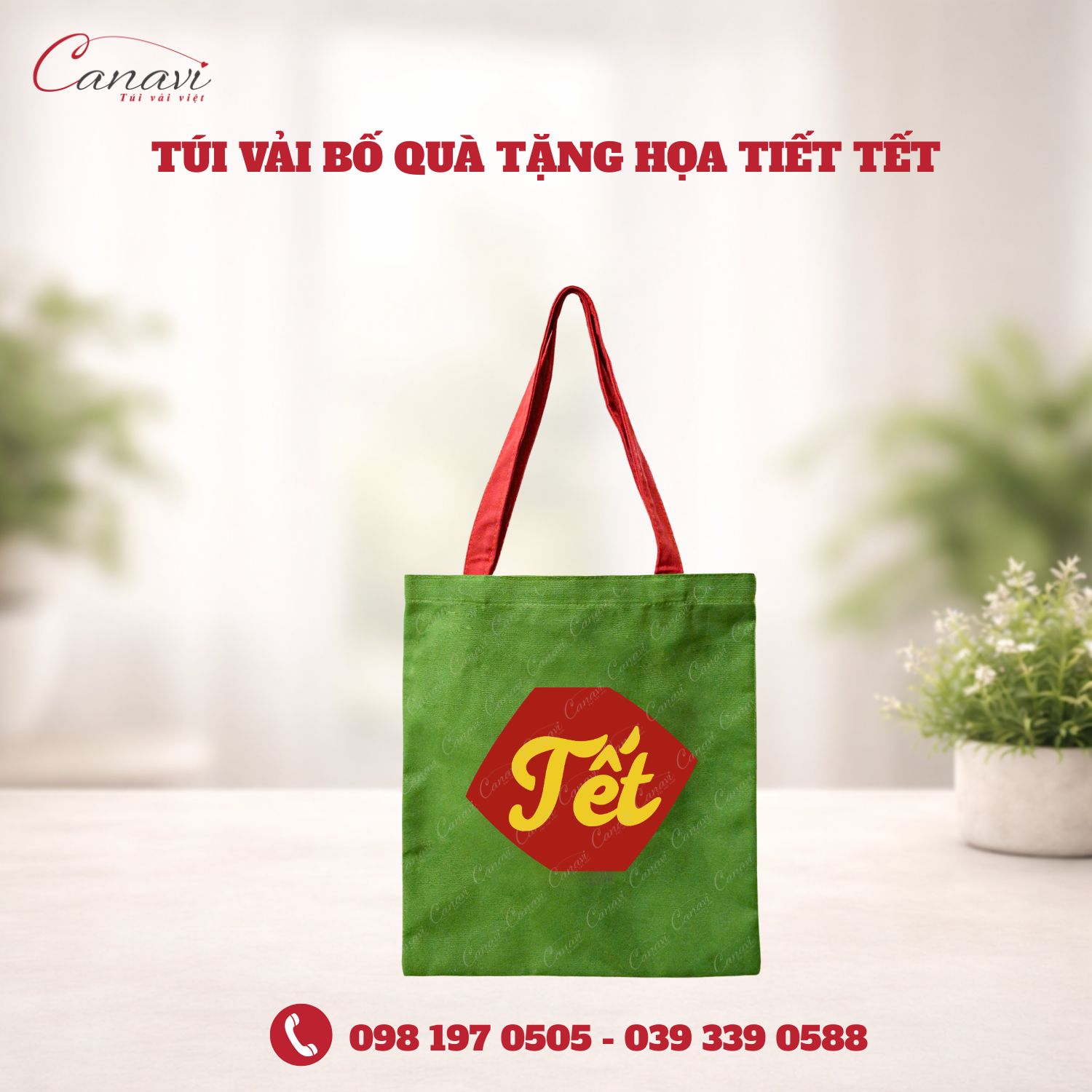 Túi vải bố quà tặng họa tiết Tết