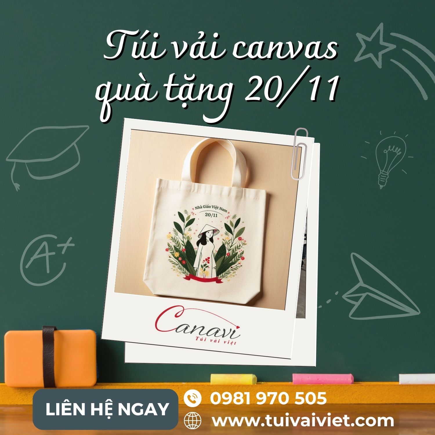 Túi vải canvas dành tặng “người lái đò” nhân ngày 20/11