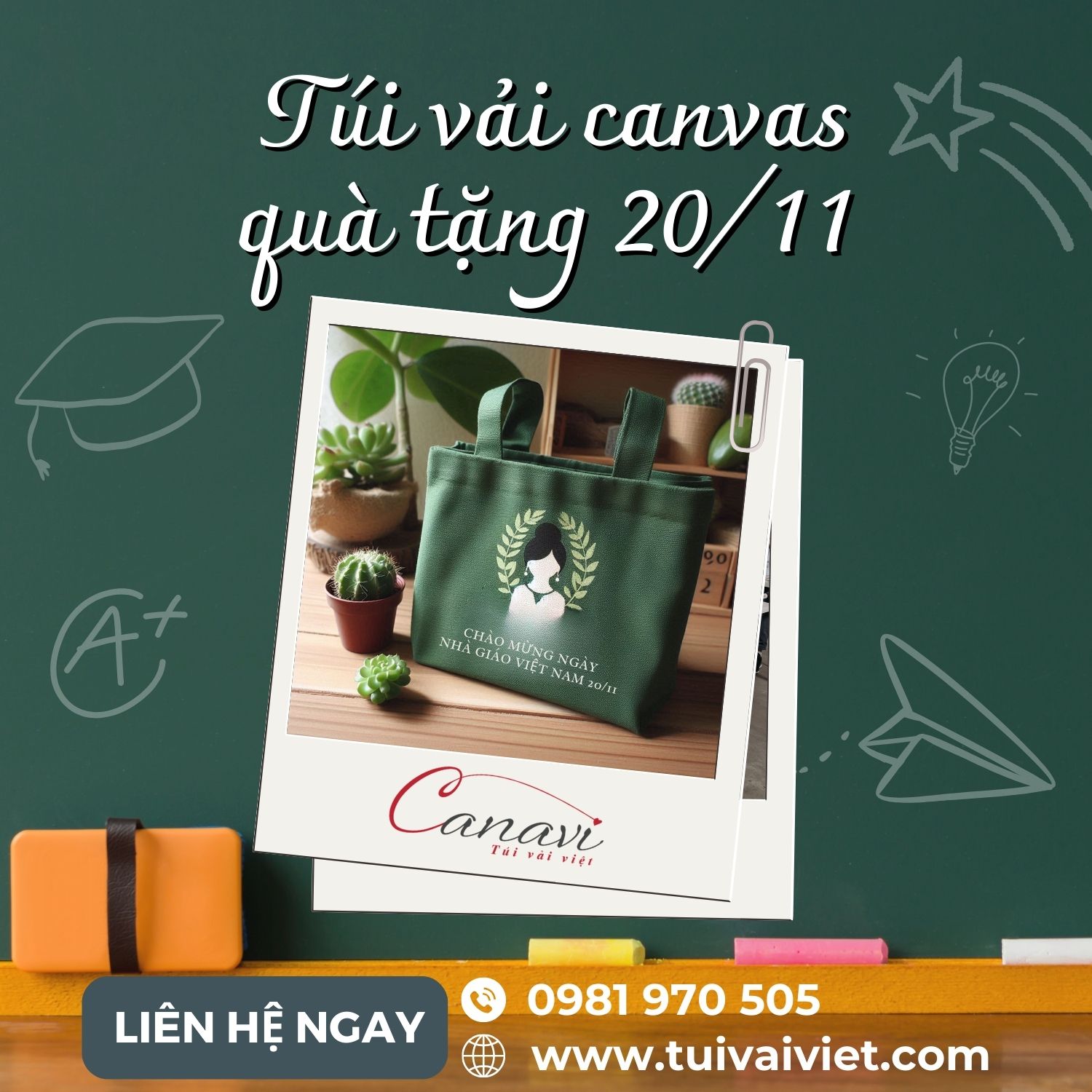 Túi vải canvas dành tặng “người lái đò” nhân ngày 20/11