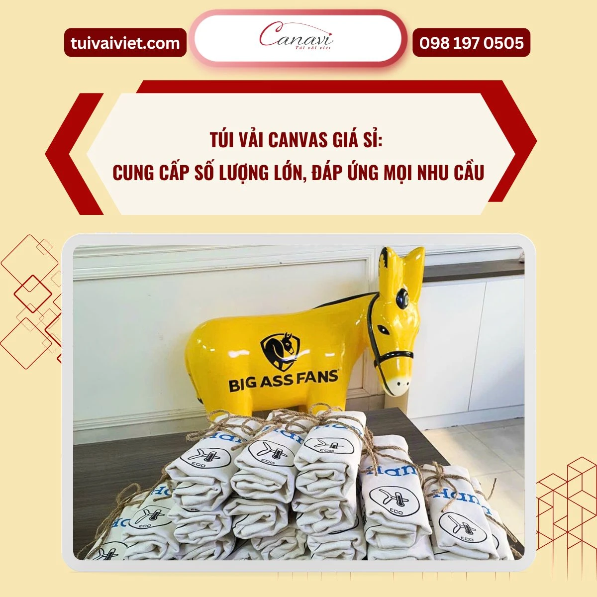 Túi vải canvas giá sỉ: cung cấp số lượng lớn, đáp ứng mọi nhu cầu