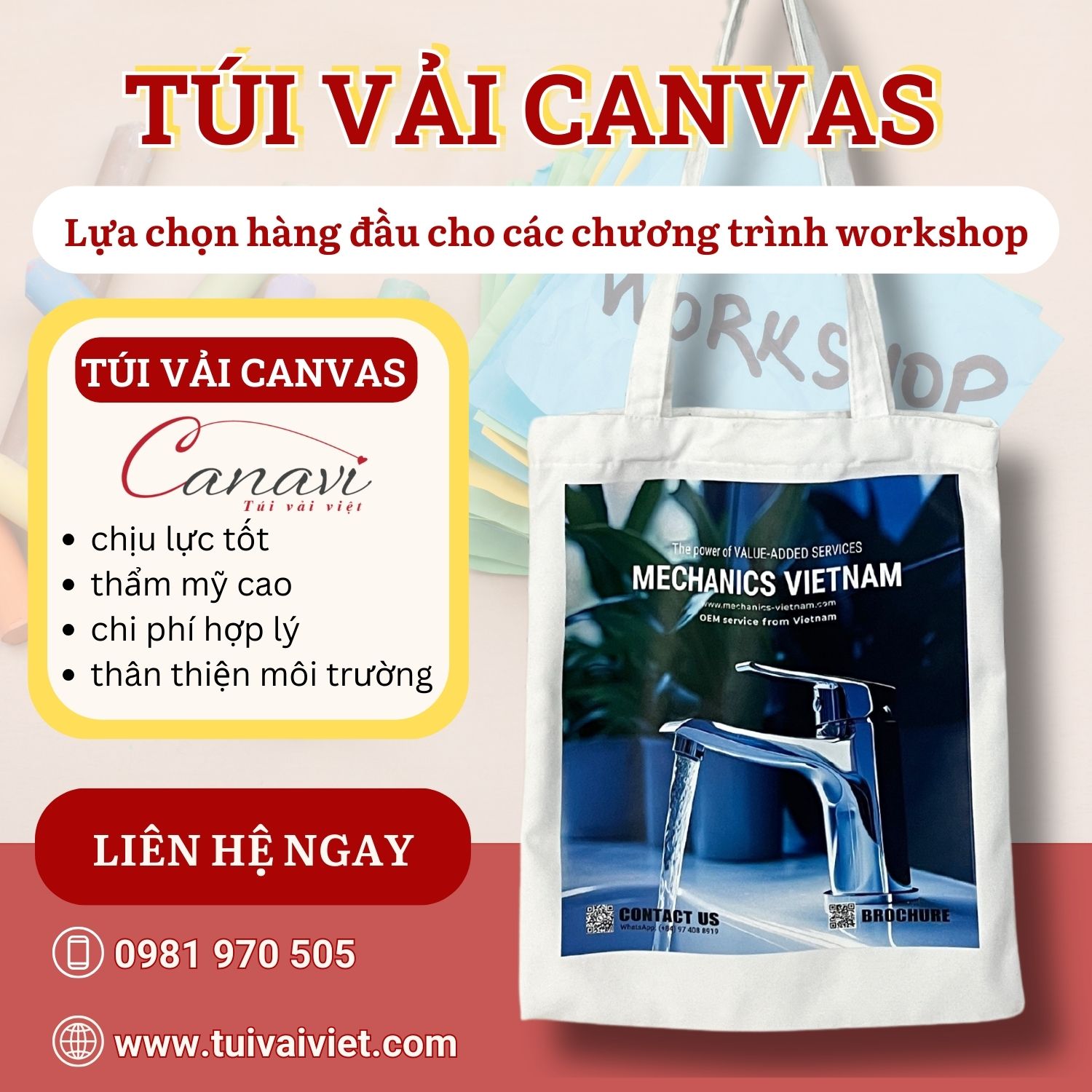 Hướng dẫn chọn túi vải canvas phù hợp cho mô hình workshop