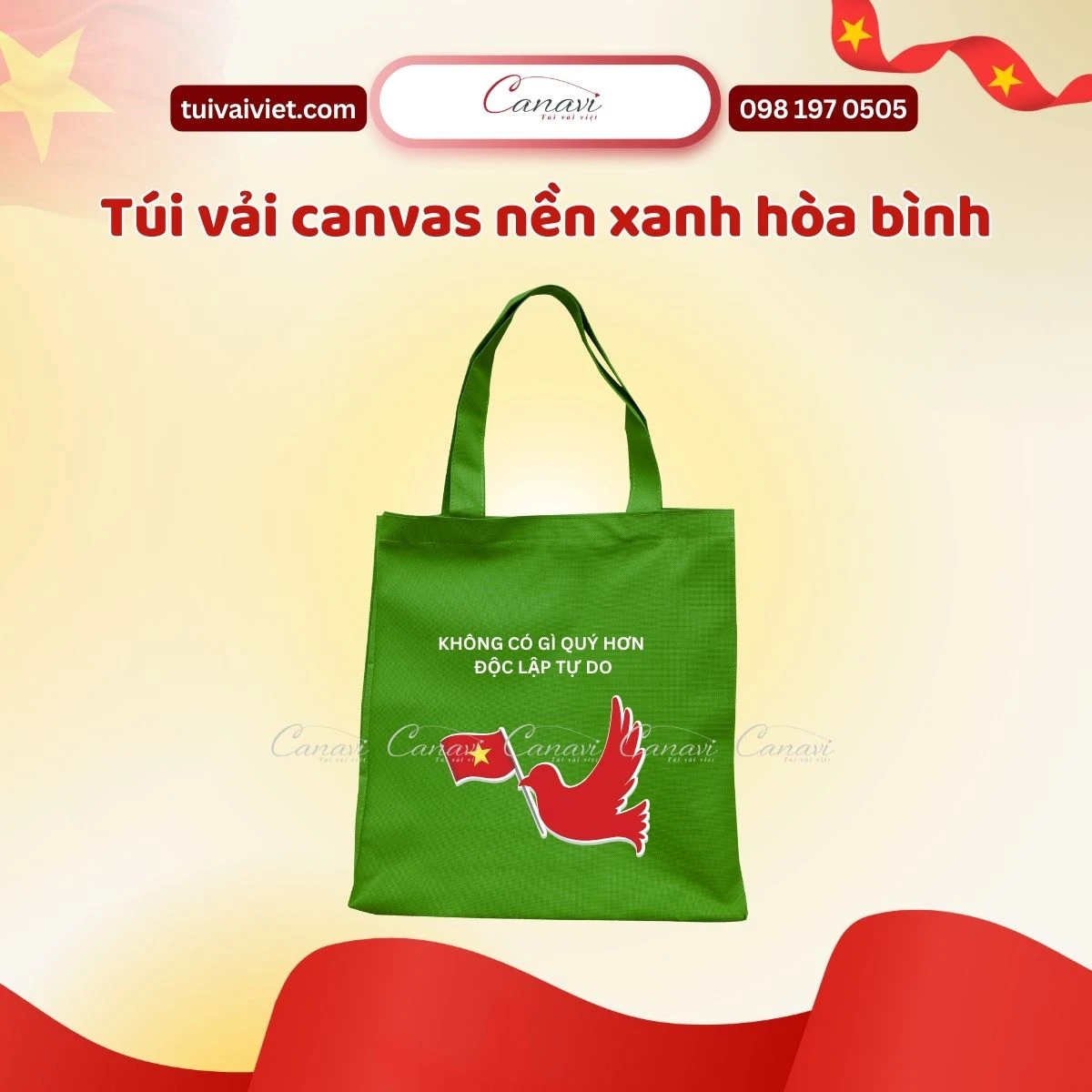 Túi vải canvas nền xanh hòa bình