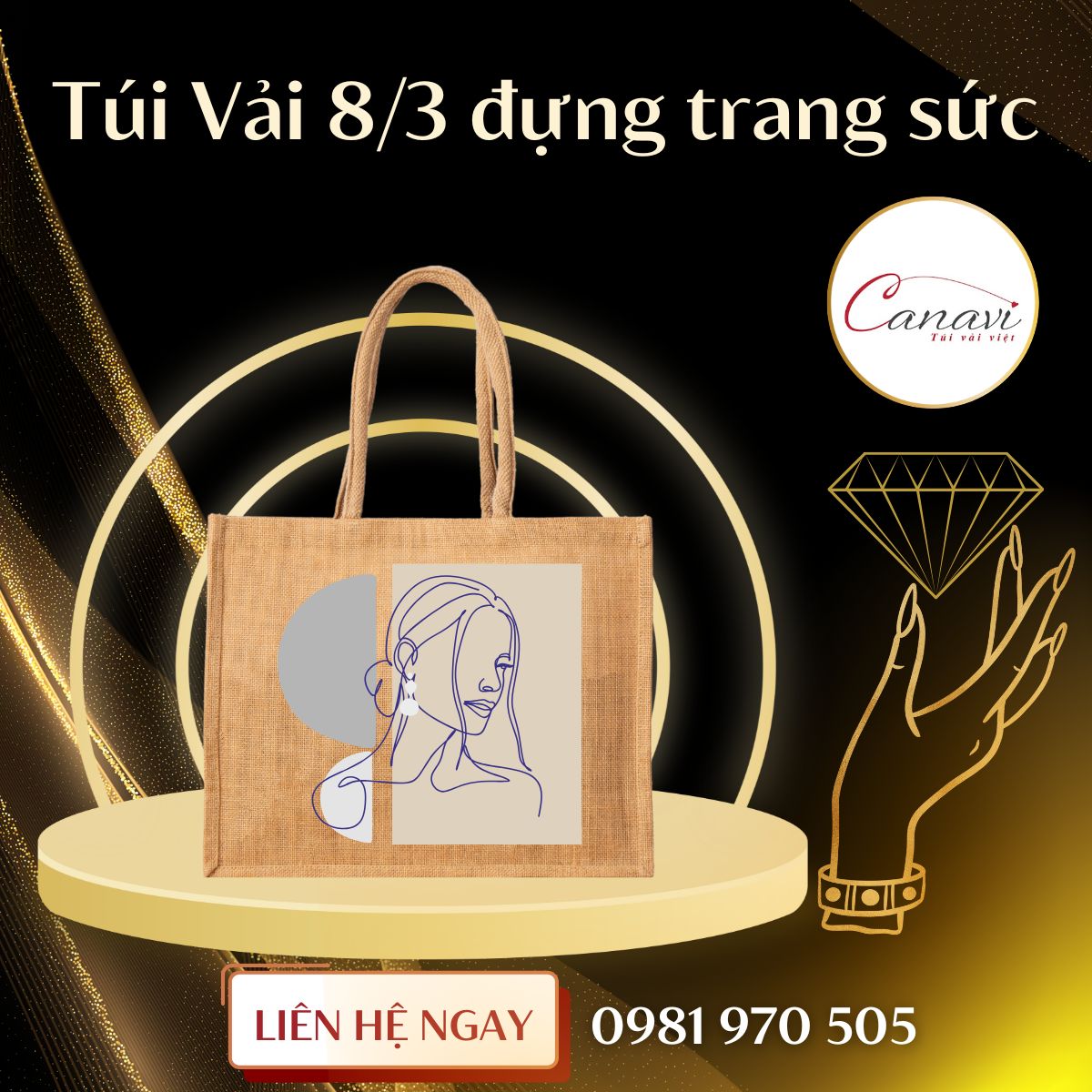 Túi vải đay dạng hộp có quai xách cho cửa hàng trang sức