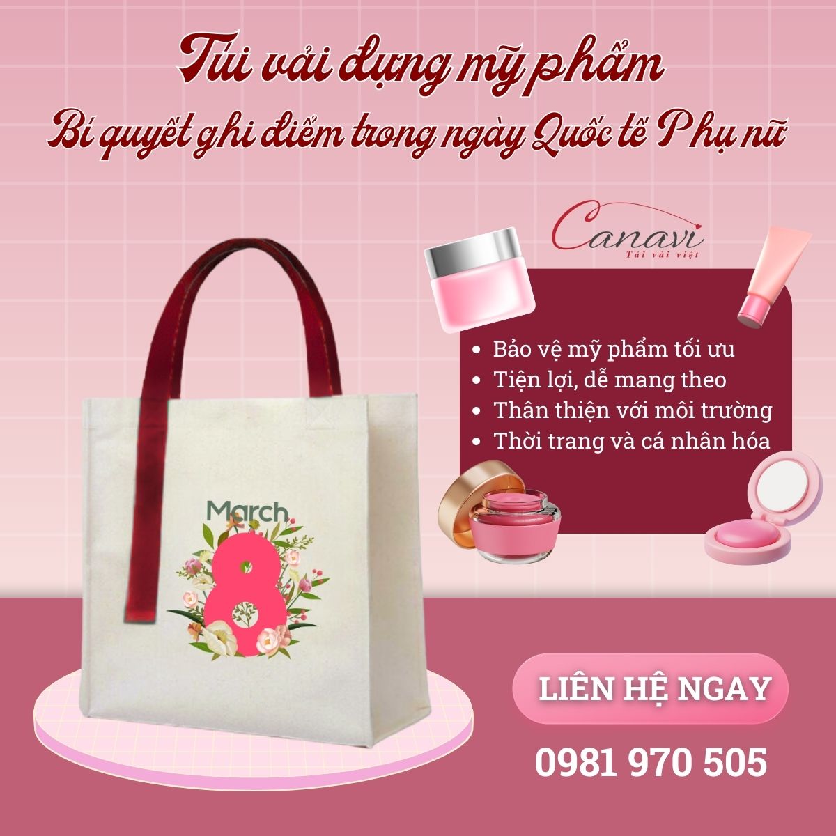 Túi vải đay linen đựng mỹ phẩm
