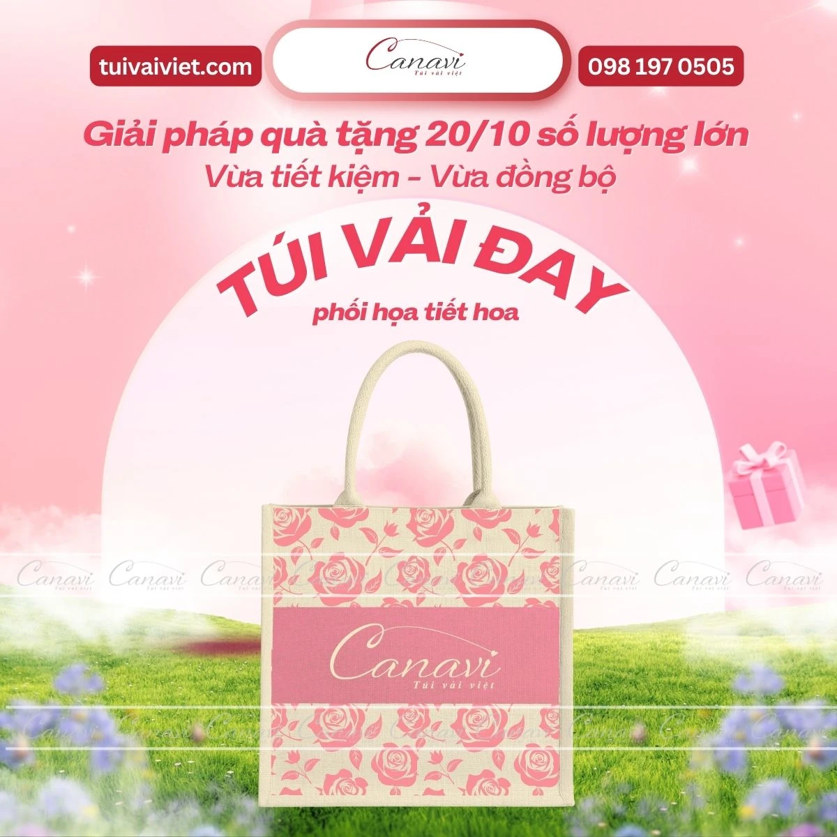 Túi vải đay phối họa tiết hoa sang trọng