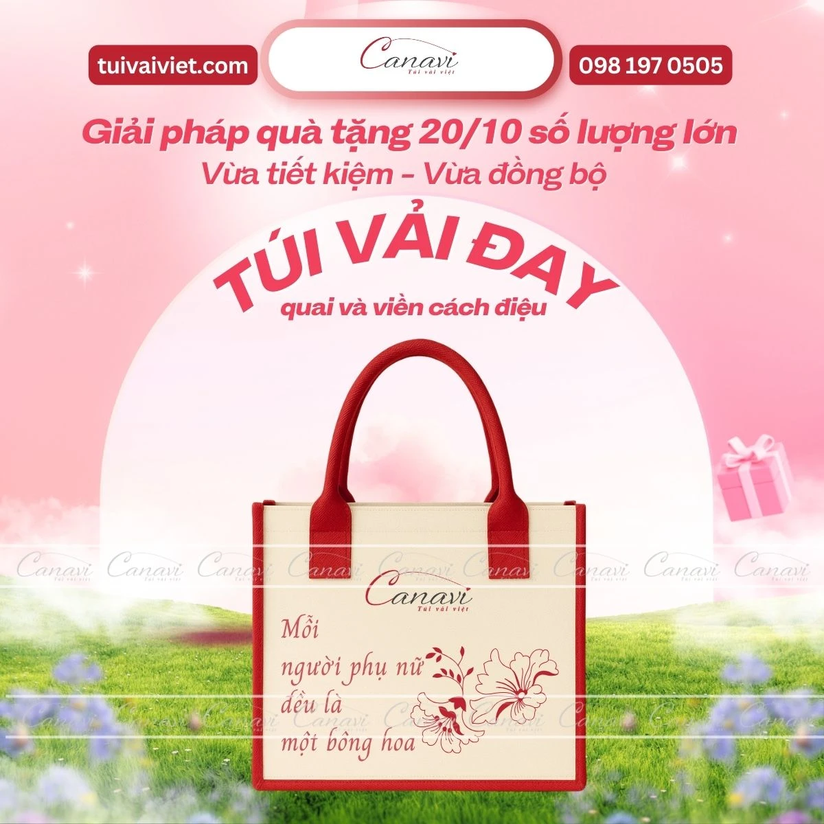 Túi đay quai và viền túi cách điệu văn bản