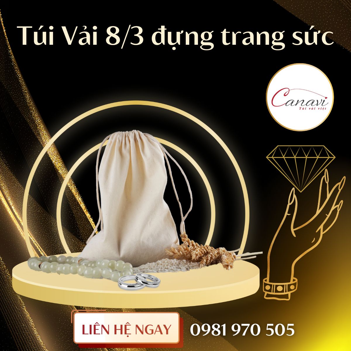 Túi vải canvas dây rút cho cửa hàng trang sức