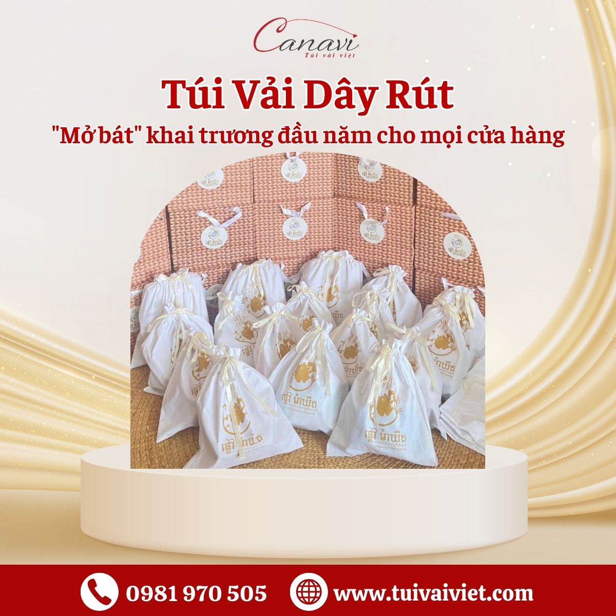 Gợi ý sử dụng túi vải dây rút trong các dịp khai trương