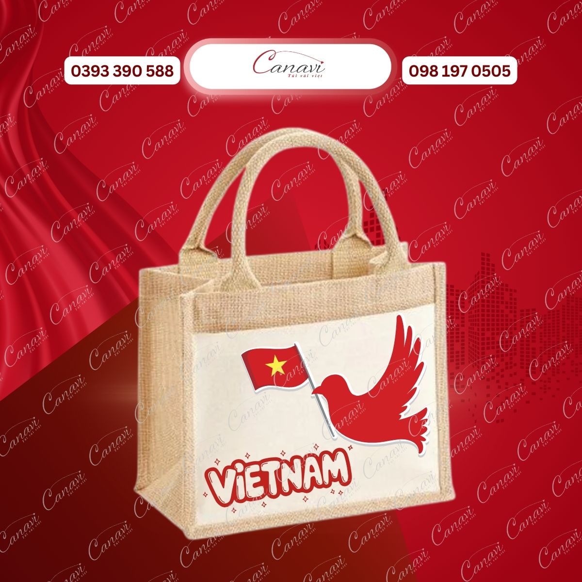 Túi Vải Đay Linen TVD12 - Cánh Chim Việt Nam Vươn Xa