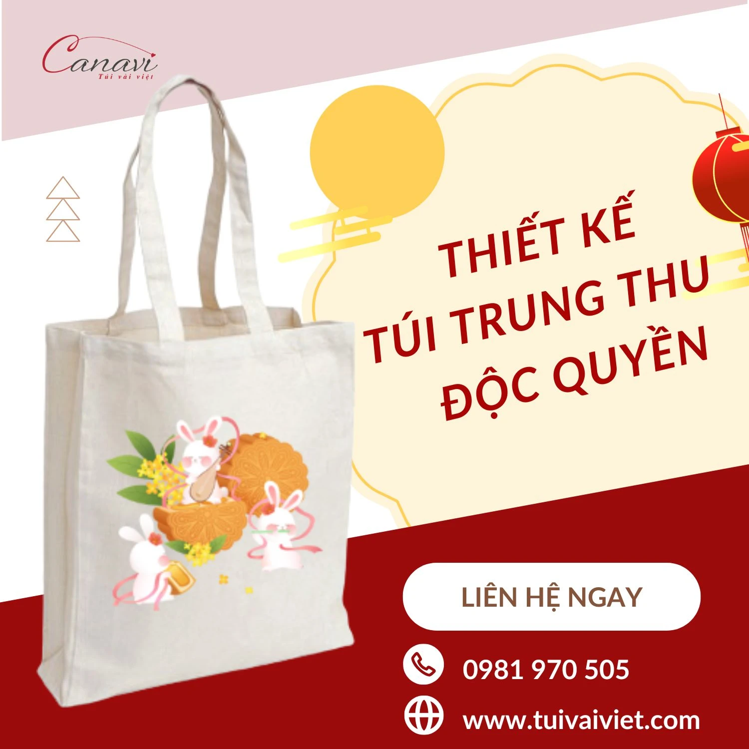 túi vải bố canvas đựng bánh trung thu theo yêu cầu giá rẻ 1
