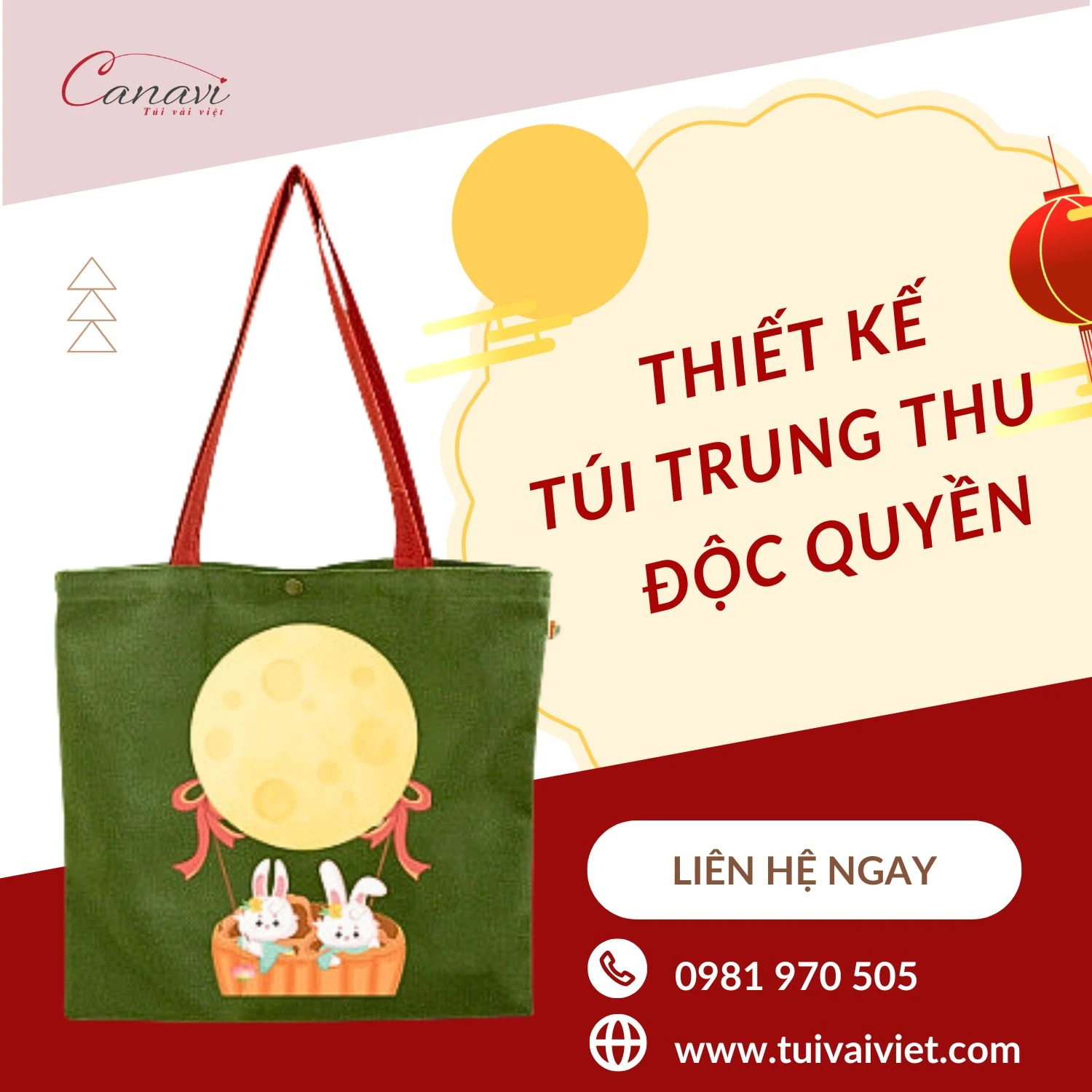 túi canvas vải bố đựng bánh trung thu theo yêu cầu giá rẻ