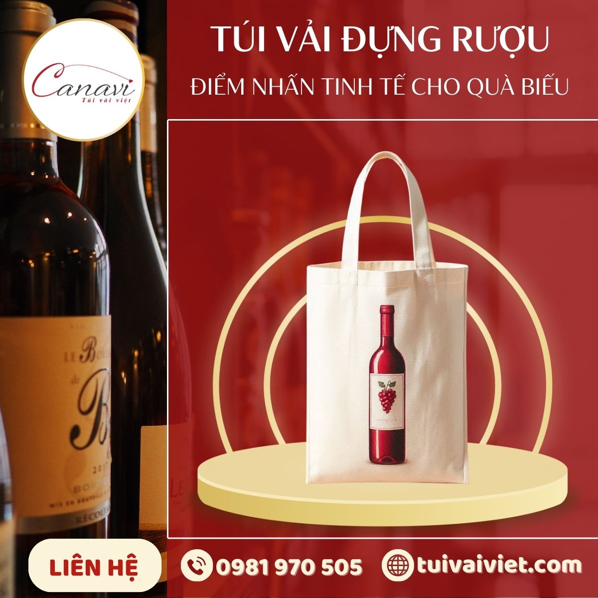 Túi vải bố canvas đựng rượu