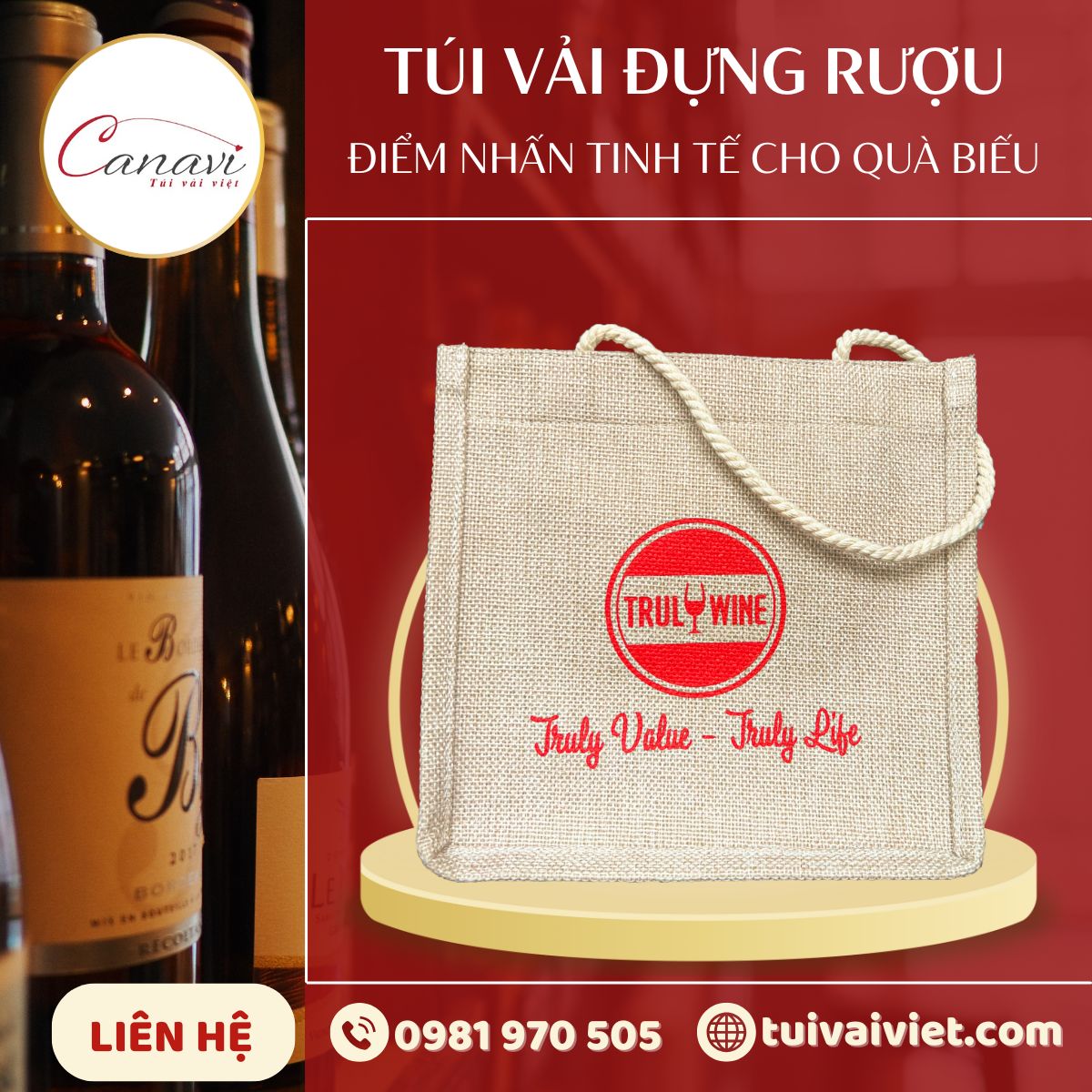 Túi vải đay đựng rượu