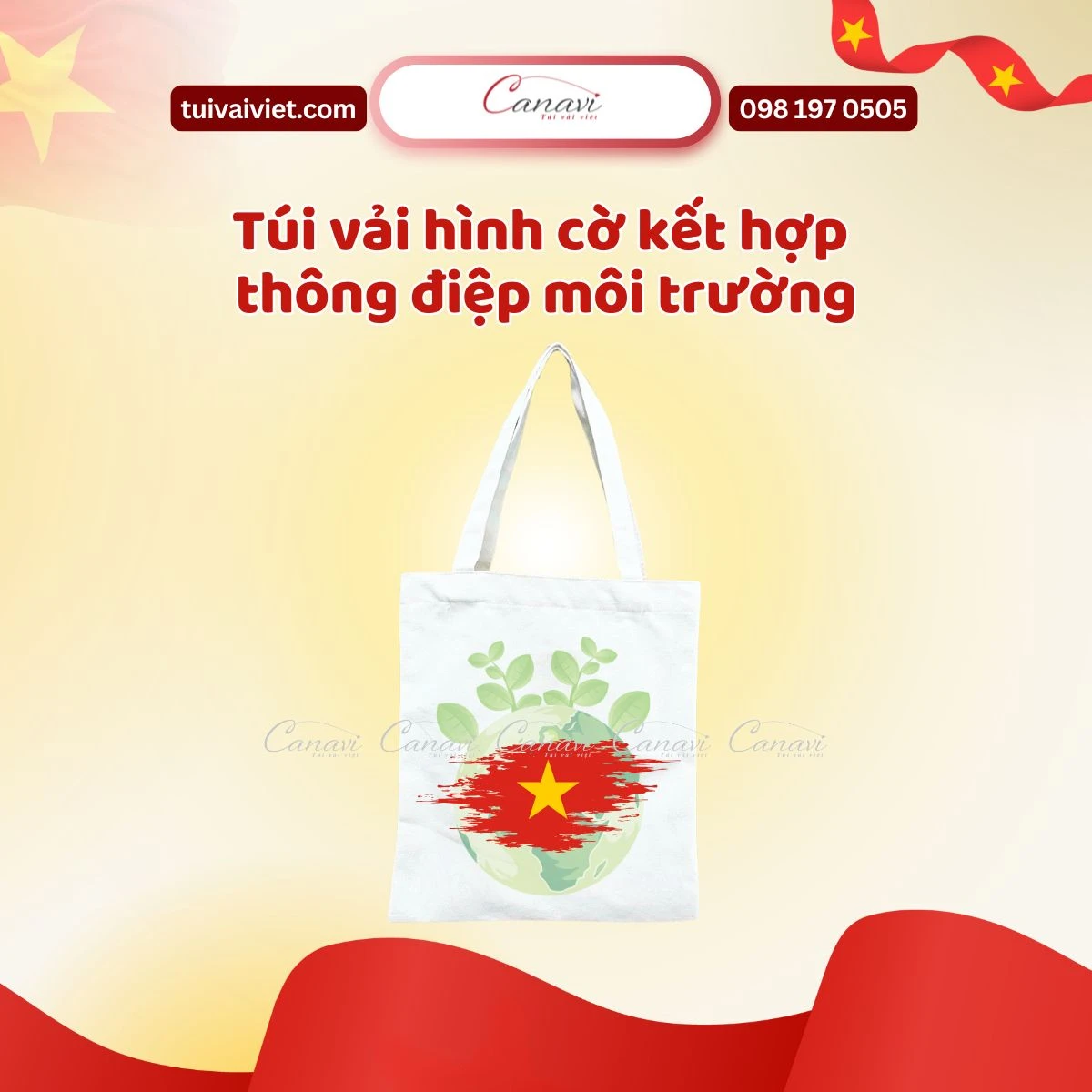 Túi vải hình cờ kết hợp thông điệp môi trường