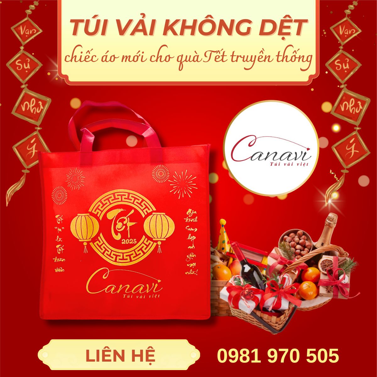 Điểm nhấn của hộp quà Tết bằng túi vải không dệt