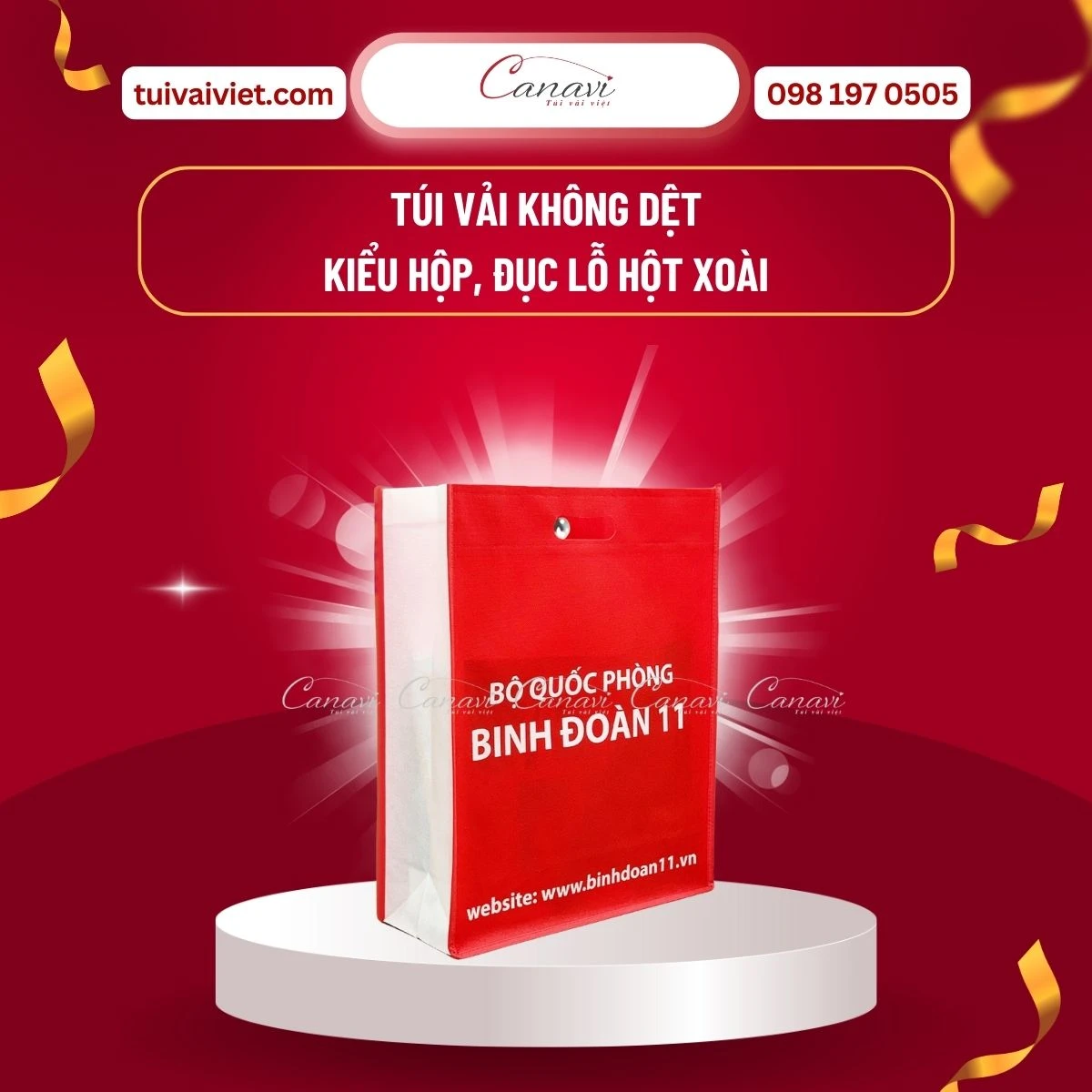 Túi không dệt kiểu hộp, đục lỗ hột xoài