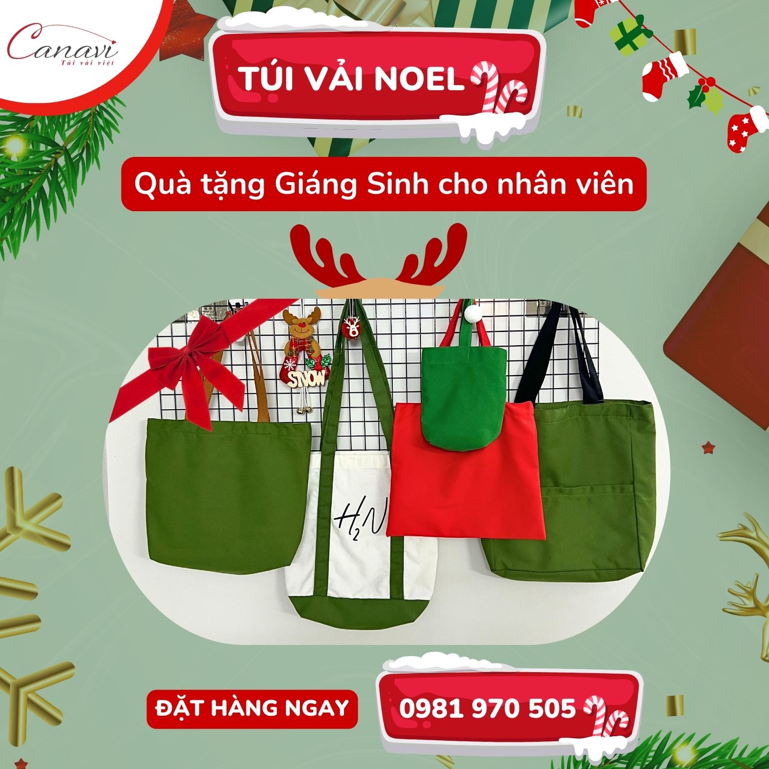 Túi vải Noel - Quà tặng Giáng Sinh ấn tượng cho nhân viên
