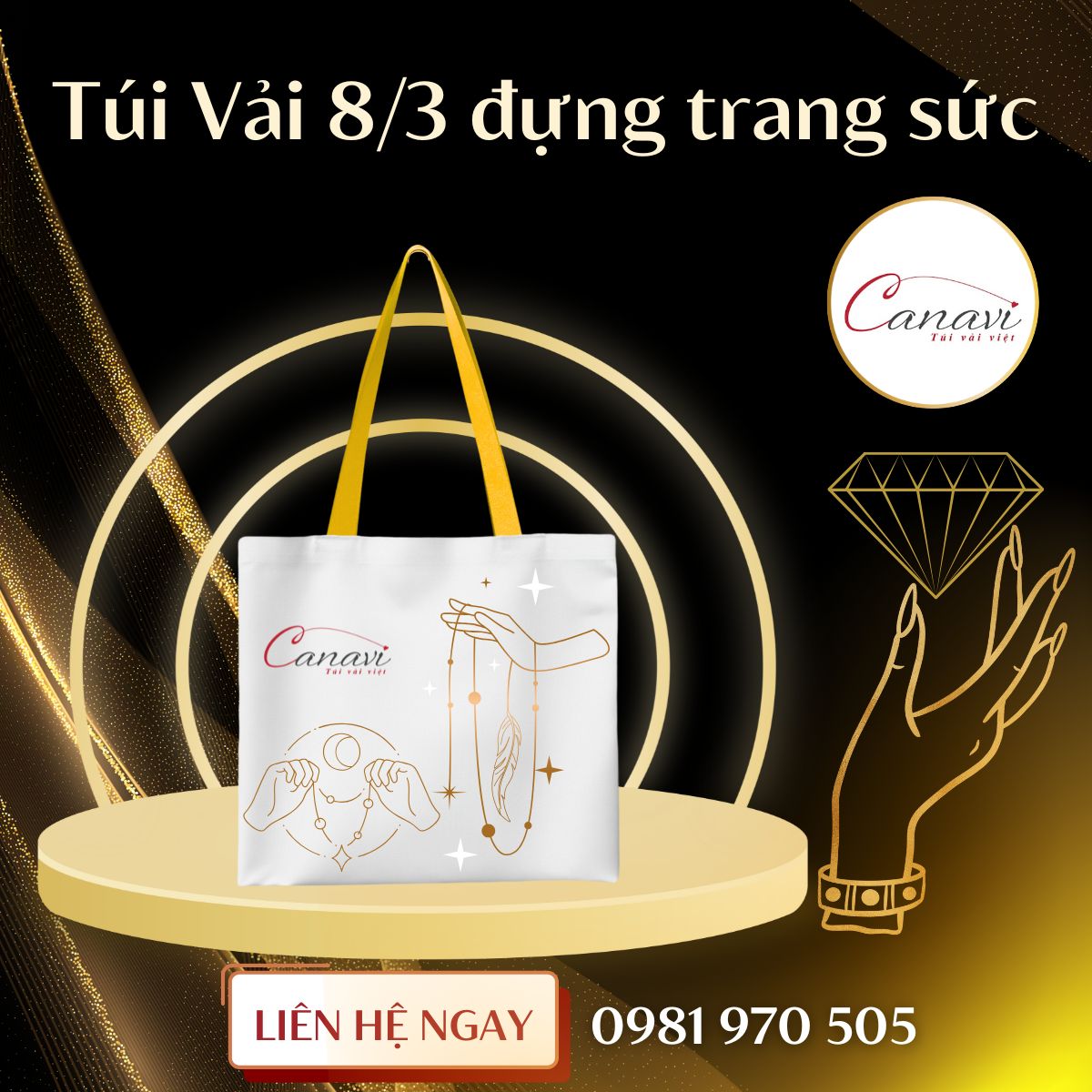 Túi vải tote in họa tiết nghệ thuật cho cửa hàng trang sức