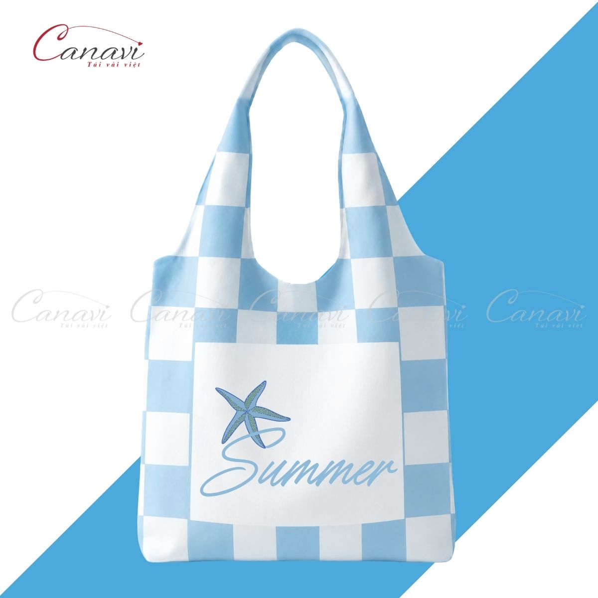 Túi Vải Bố Tay Nải - Ocean Gingham 2026