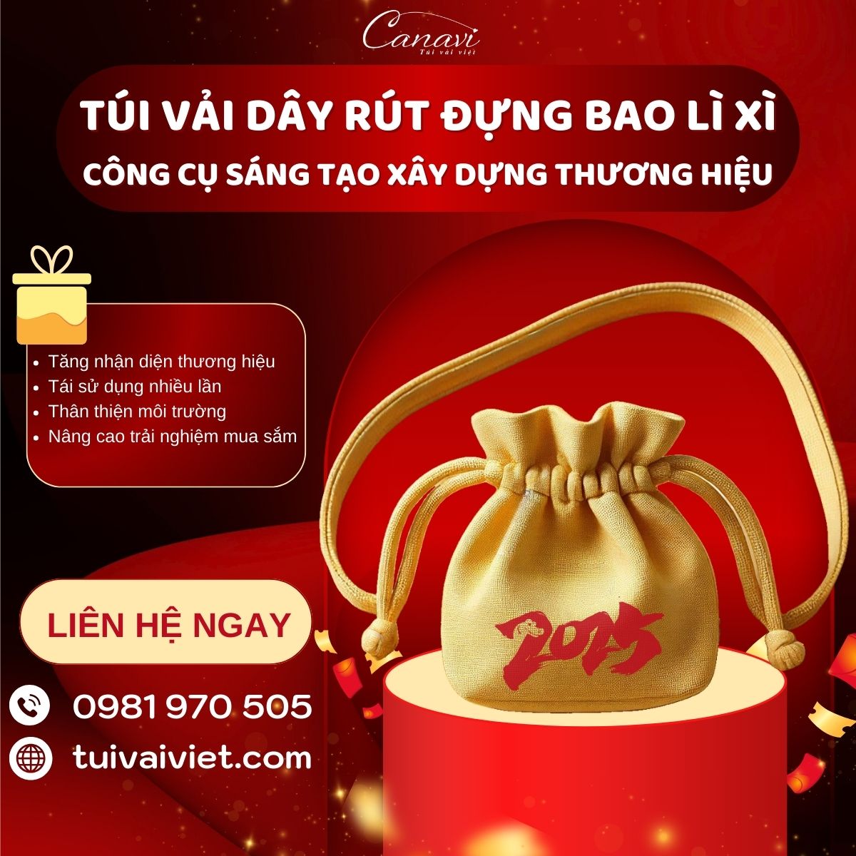 Thiết kế túi dây rút phiên bản bao lì xì