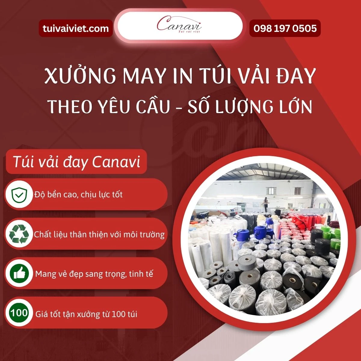 Canavi - Xưởng may in túi vải theo yêu cầu Canavi giá rẻ tại Hà Nội