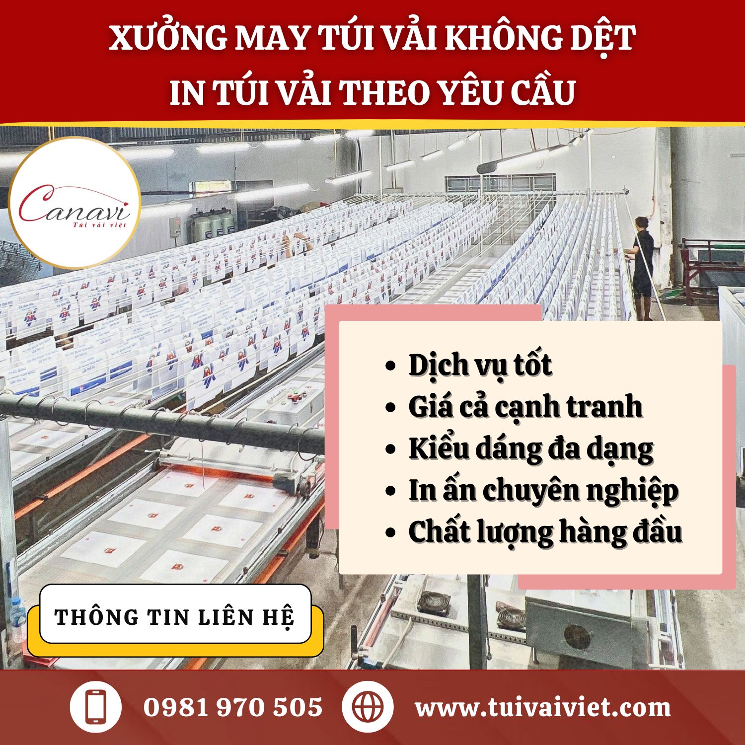 Xưởng may túi vải không dệt - In túi vải theo yêu cầu