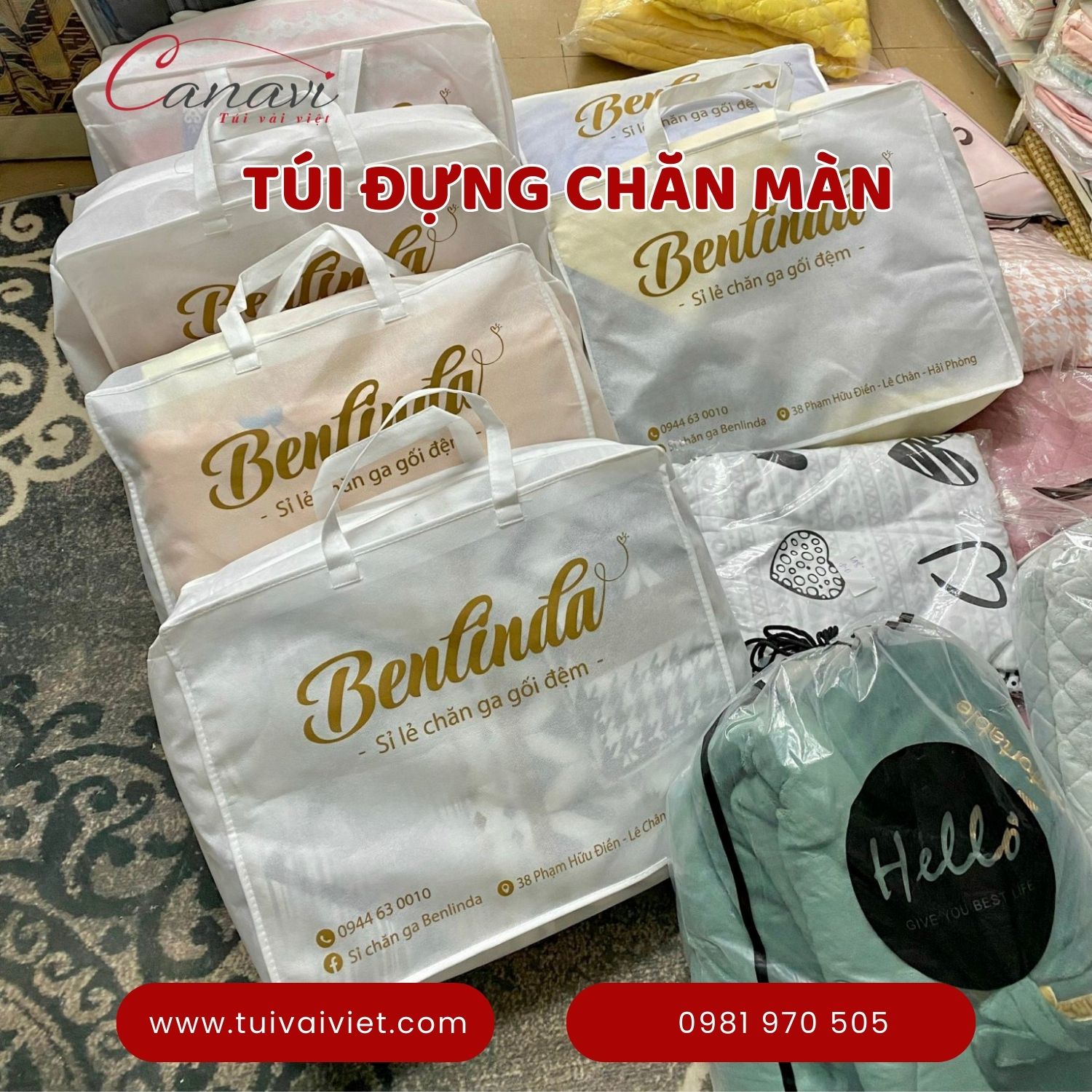 Xưởng sản xuất may túi đựng chăn màn Canavi