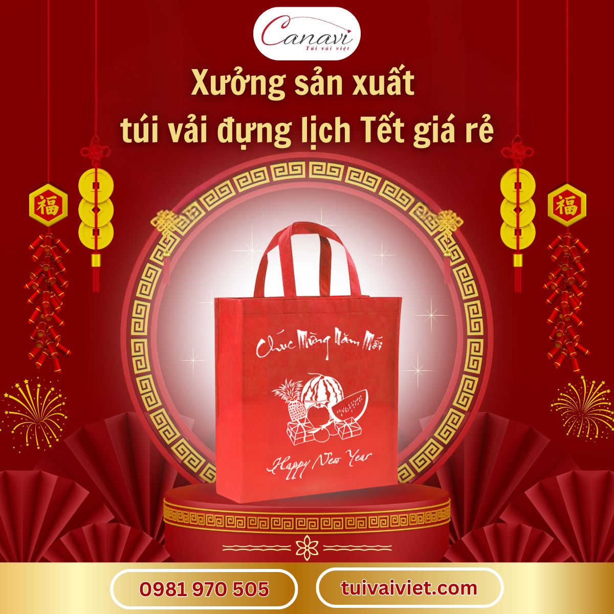 Túi vải không dệt may viền thủ công