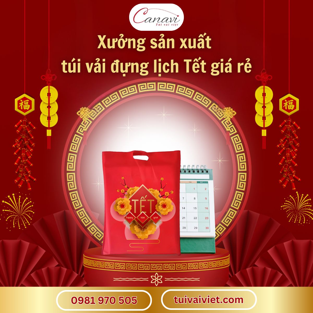 Xưởng sản xuất túi vải đựng lịch Tết giá rẻ tại Hà Nội