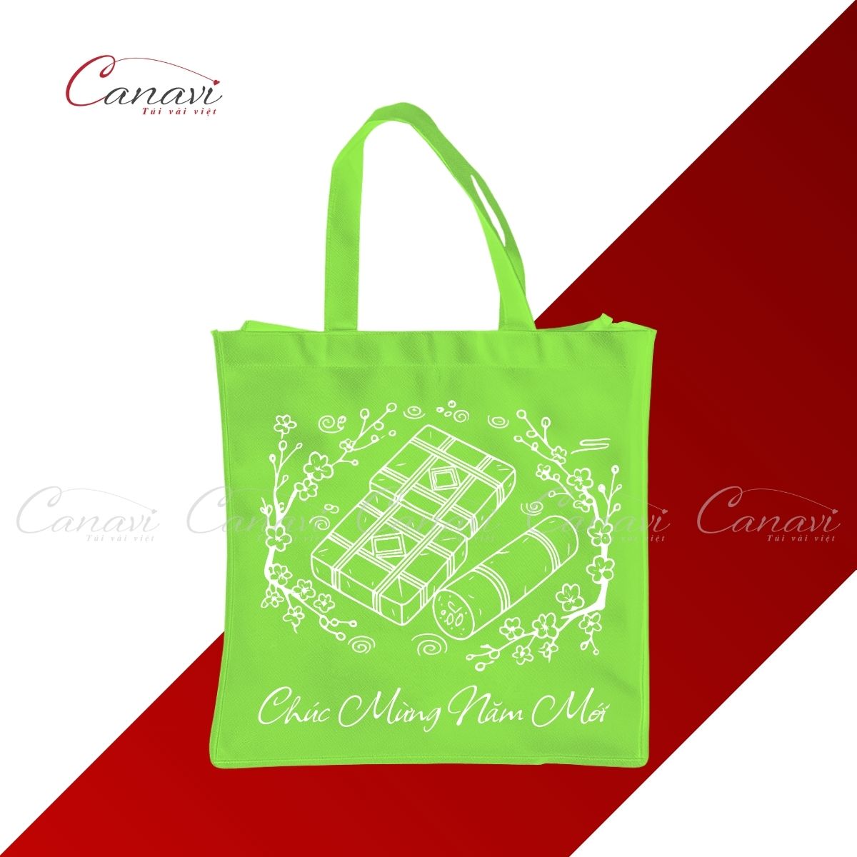 Túi vải không dệt bao bì quà tặng Tết TVQT12: Xanh lộc xuân, tươi mới và nổi bật trong mọi bộ quà Tết