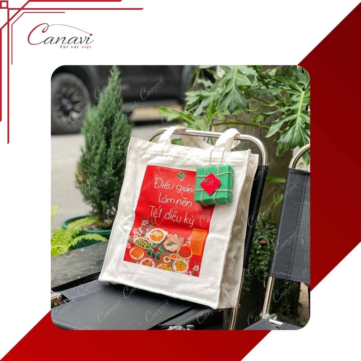 Túi tote vải bố canvas quà tặng Tết TVQT13: “Điều giản đơn làm nên Tết diệu kỳ”