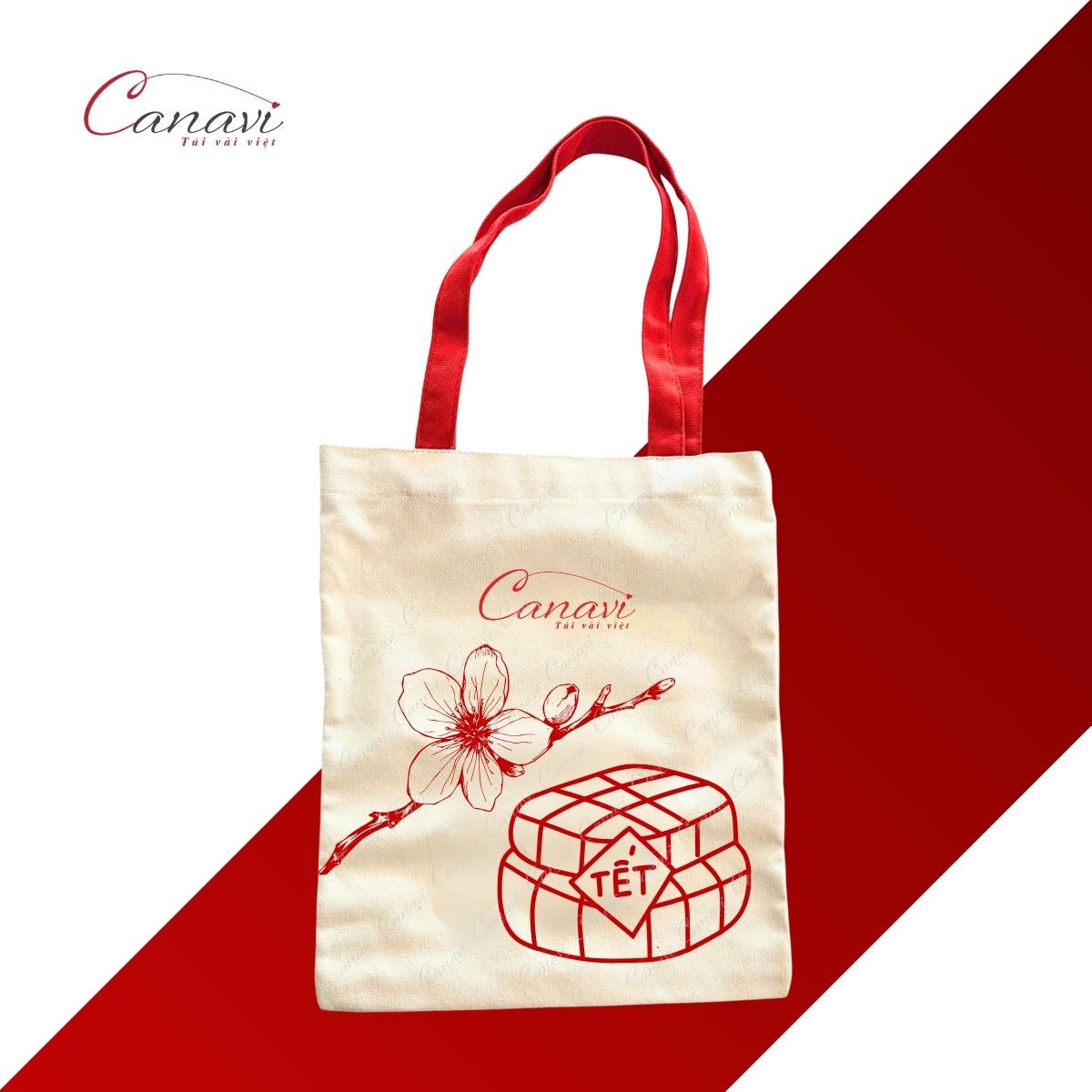 Túi Tote Vải Bố Canvas Quà Tặng Tết TVQT16: Mộc Mạc Truyền Thống, Gửi Trọn Hương Vị Tết Việt