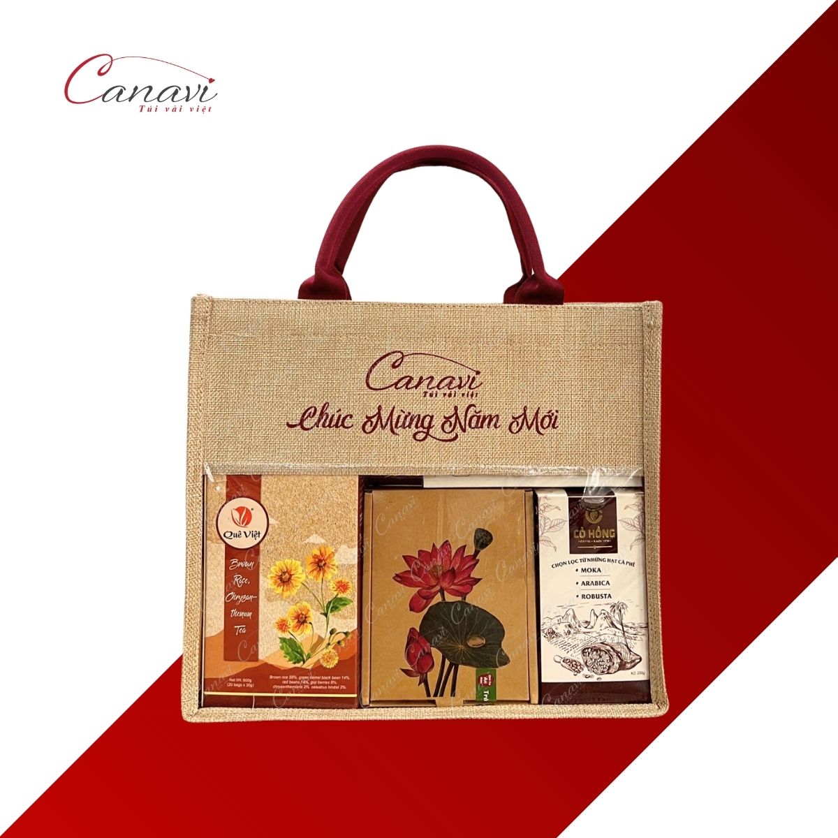 Túi Vải Đay Đựng Quà Tặng Tết Bóng Kính TVQT21