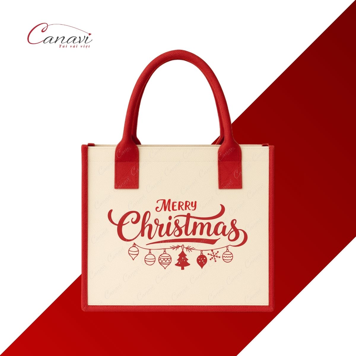 Túi Vải Quà Tặng Noel TVQT6 - Vải Đay Linen, Phối Đỏ Nổi Bật