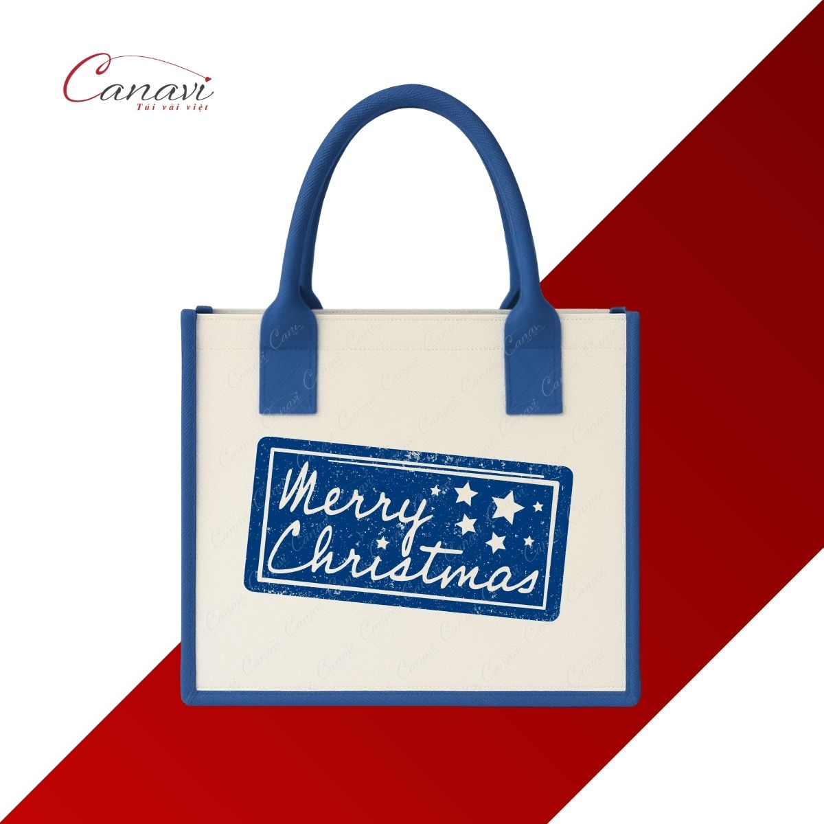 Túi Vải Quà Tặng Noel TVQT7 - Vải Đay Linen Phối Xanh Dương Sang Trọng