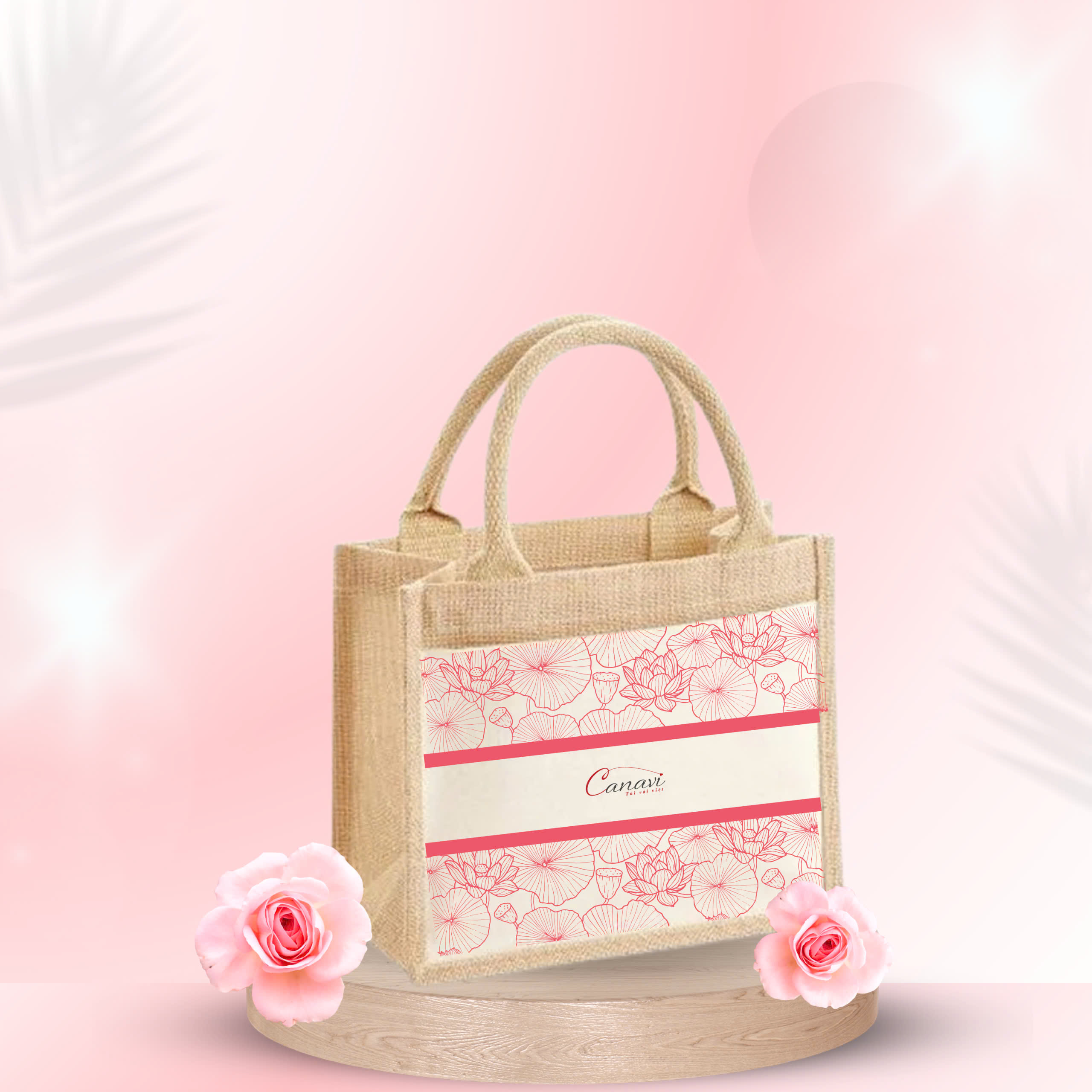 Túi Vải Đay Linen Nét hồng tháng ba TVDH2