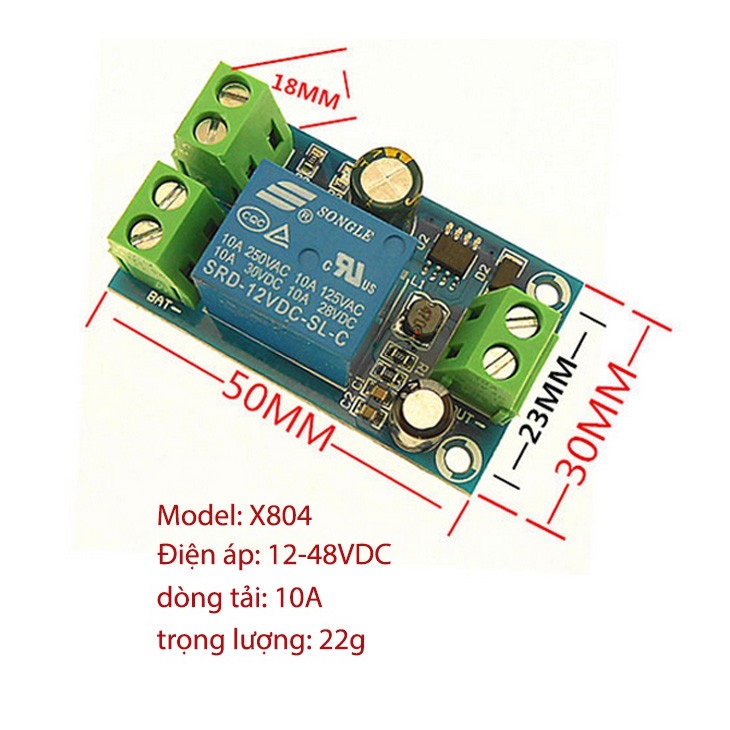 Module Mạch Tự Động Đóng Nguồn Dự Phòng X804 12-48VDC 10A