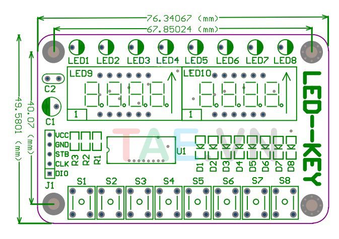 Mạch Điều Khiển Hiển Thị Led & Key TM1638