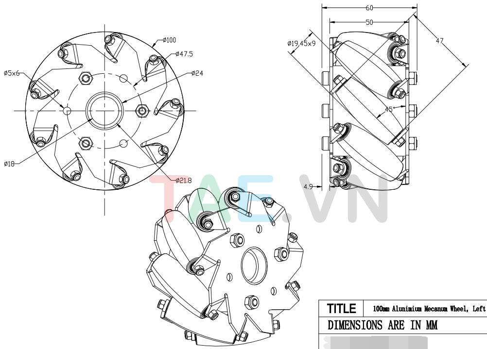 Bánh Xe Đa Hướng Kim Loại McNamee 100mm