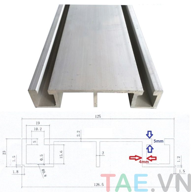 Tiết diện Nhôm Mặt Bàn 125MM