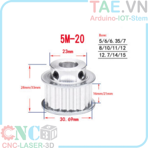Pulley 5M 20 Răng Bản 15mm